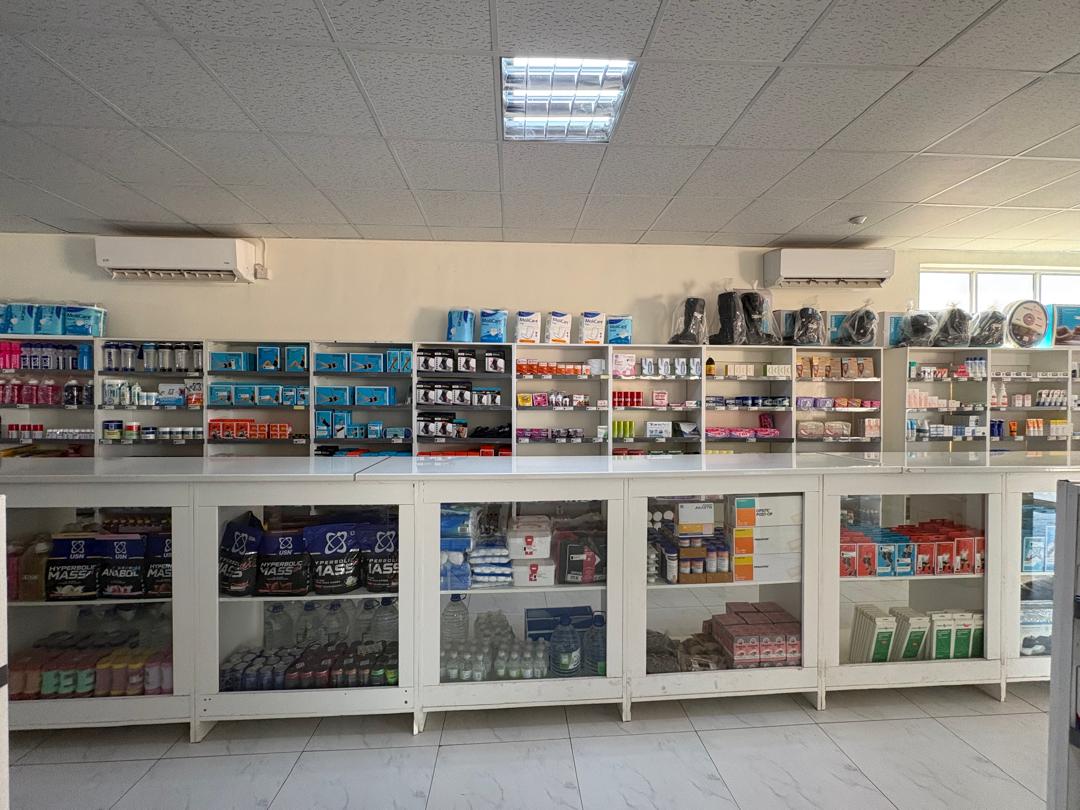 Full pharmacy counter and shelving
